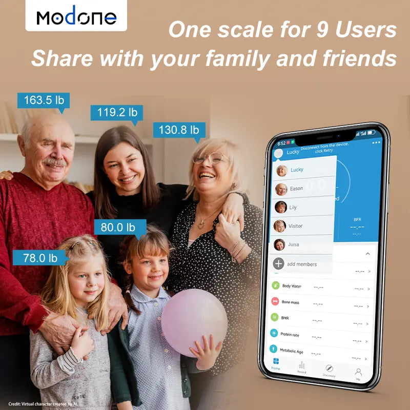 Smart Body Fat Scale with 7-Color Remote Glowing Display & App