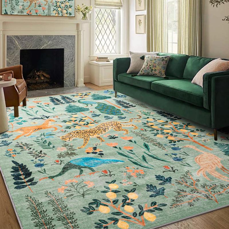 Boho Washable Area Rug - Non Slip Low Pile Machine Washable Carpet for Living Room Bedroom Nursery