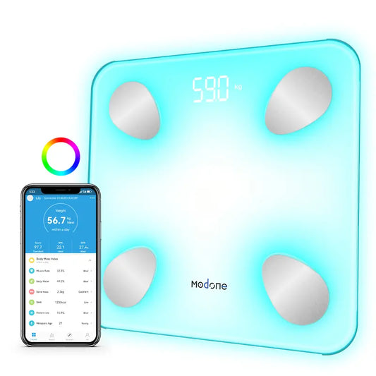 Smart Body Fat Scale with 7-Color Remote Glowing Display & App