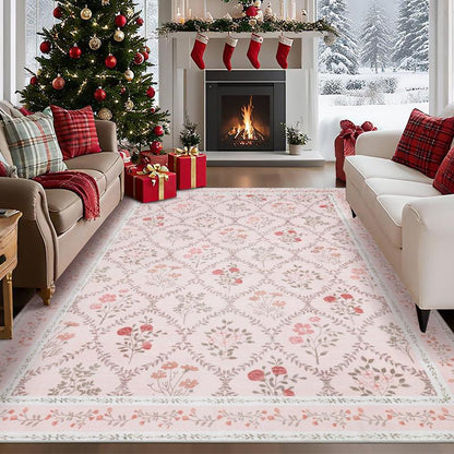 Boho Washable Area Rug - Non Slip Low Pile Machine Washable Carpet for Living Room Bedroom Nursery