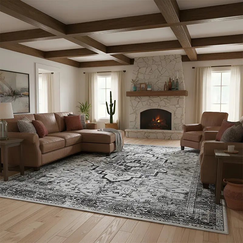 Boho Washable Area Rug - Non Slip Low Pile Machine Washable Carpet for Living Room Bedroom Nursery