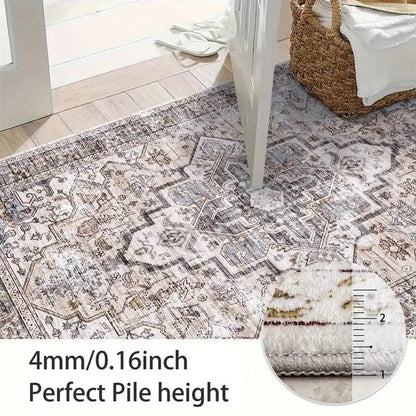 Boho Washable Area Rug - Non Slip Low Pile Machine Washable Carpet for Living Room Bedroom Nursery