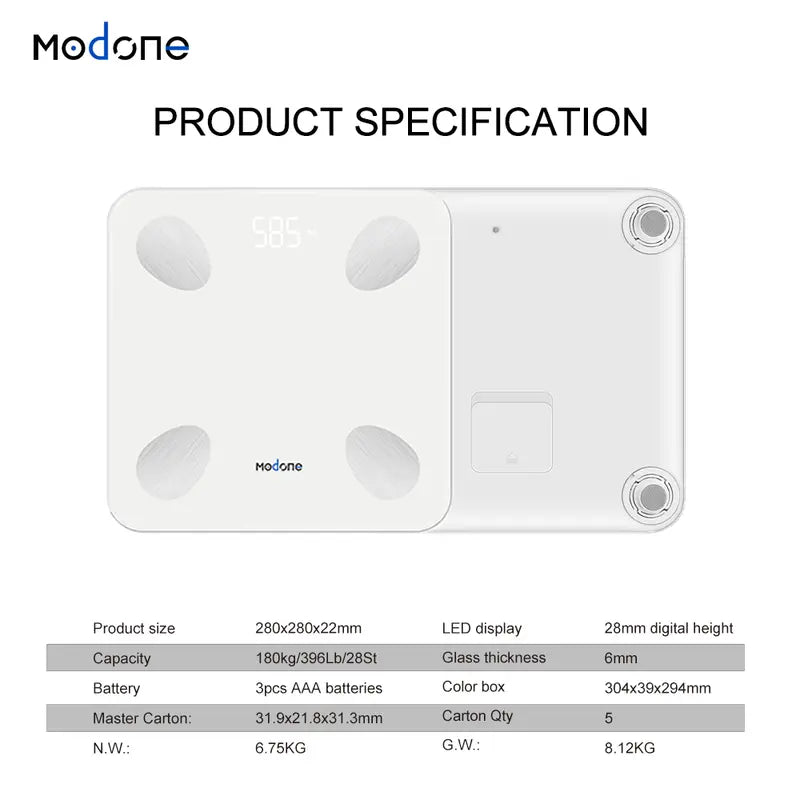 Smart Body Fat Scale with 7-Color Remote Glowing Display & App