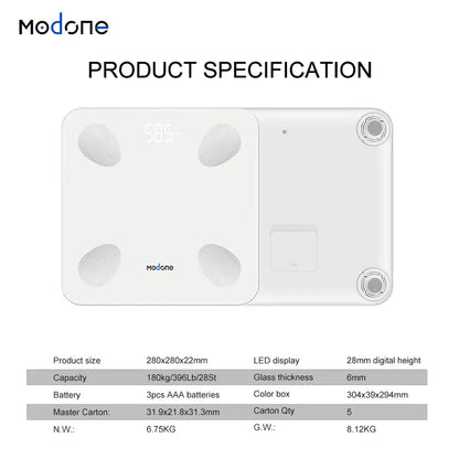 Smart Body Fat Scale with 7-Color Remote Glowing Display & App