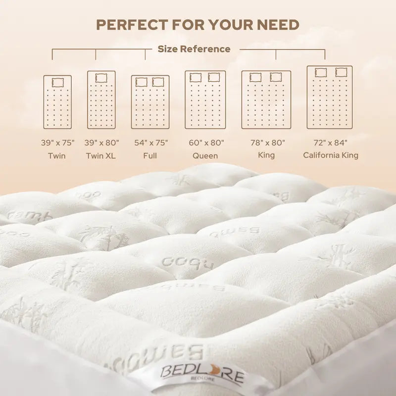 Thick Fluffy Mattress Pad - Cooling Pillow Top Cover (6-18" Deep Pocket)